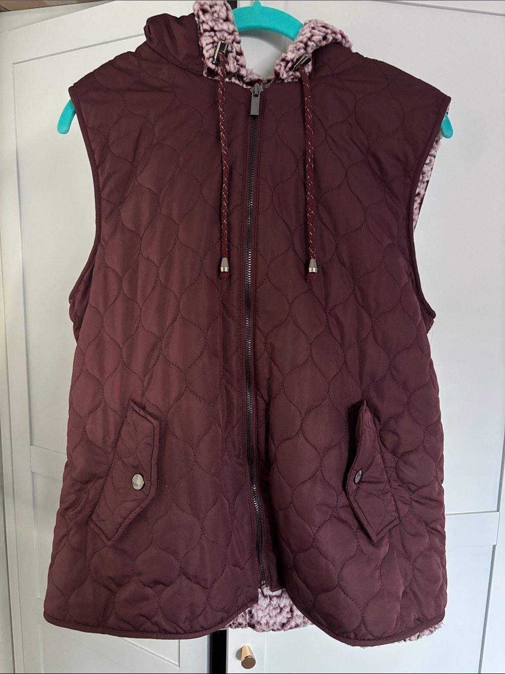Quilted Hooded Vest in Deep Burgundy